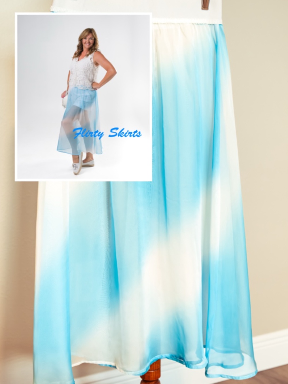 Sheer Blue and White Chiffon Skirt NWT
